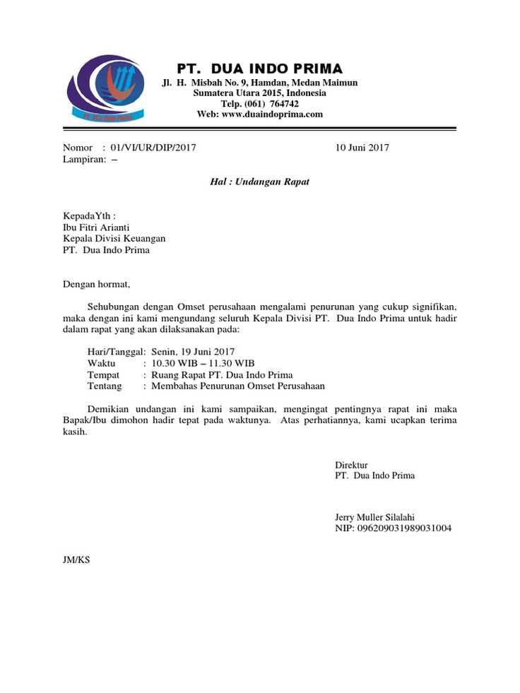 contoh surat undangan rapat