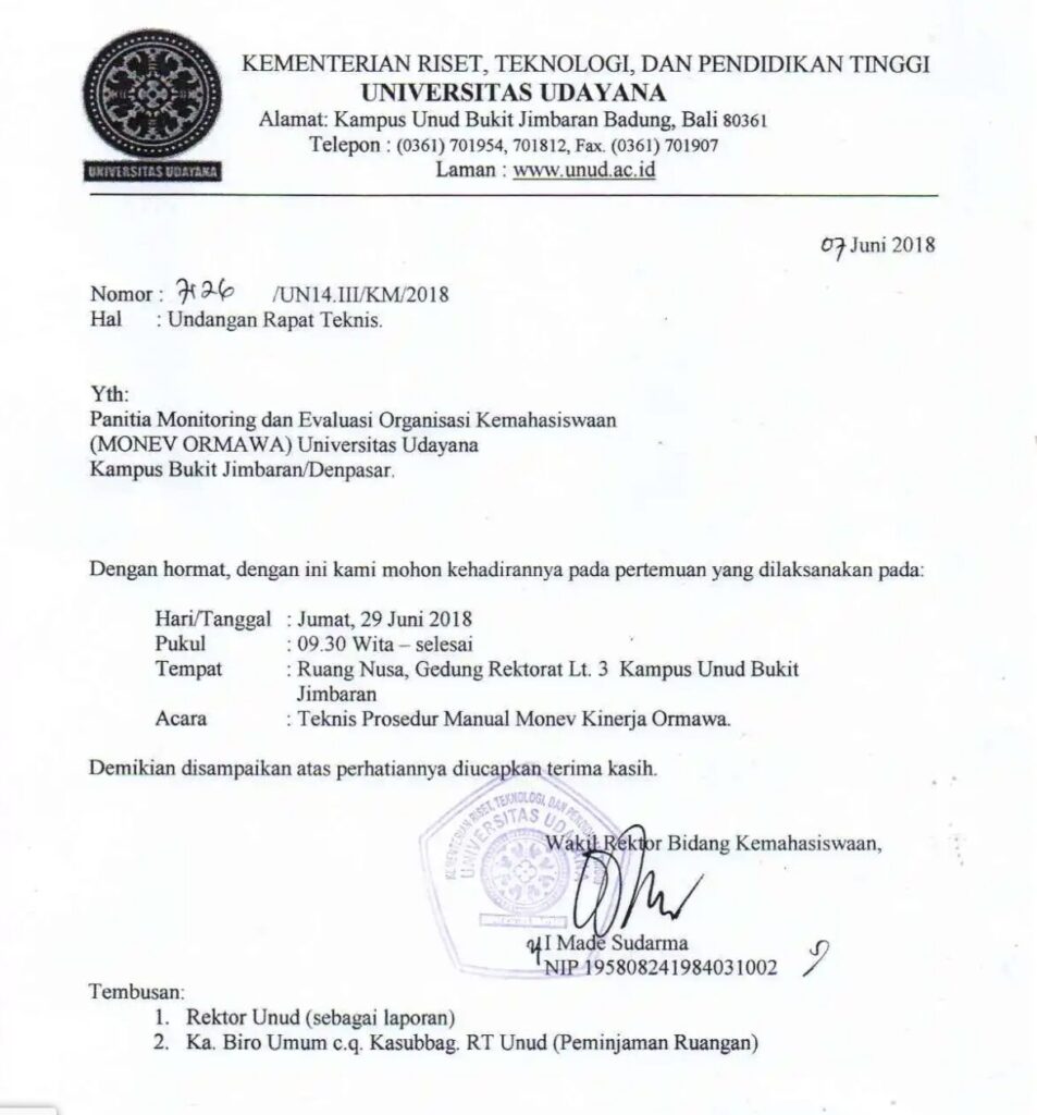 contoh surat undangan rapat universitas