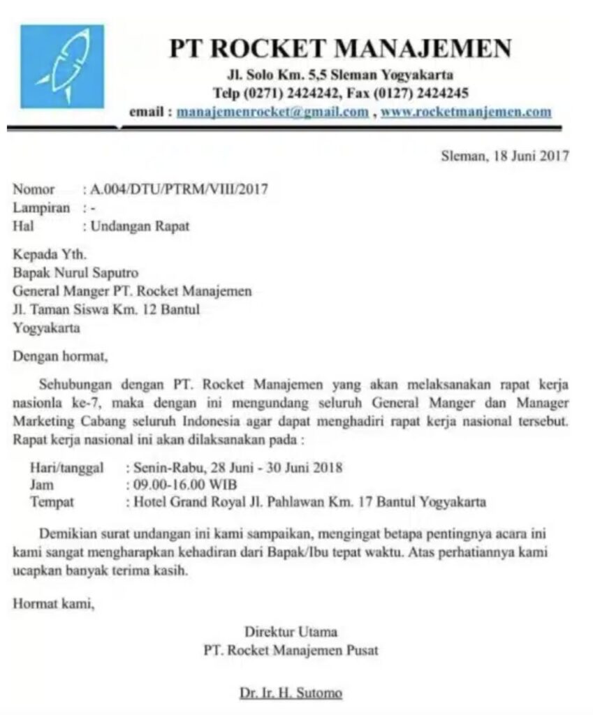 contoh surat undangan rapat kerja