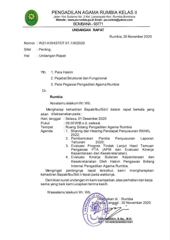 contoh surat undangan rapat pengadilan