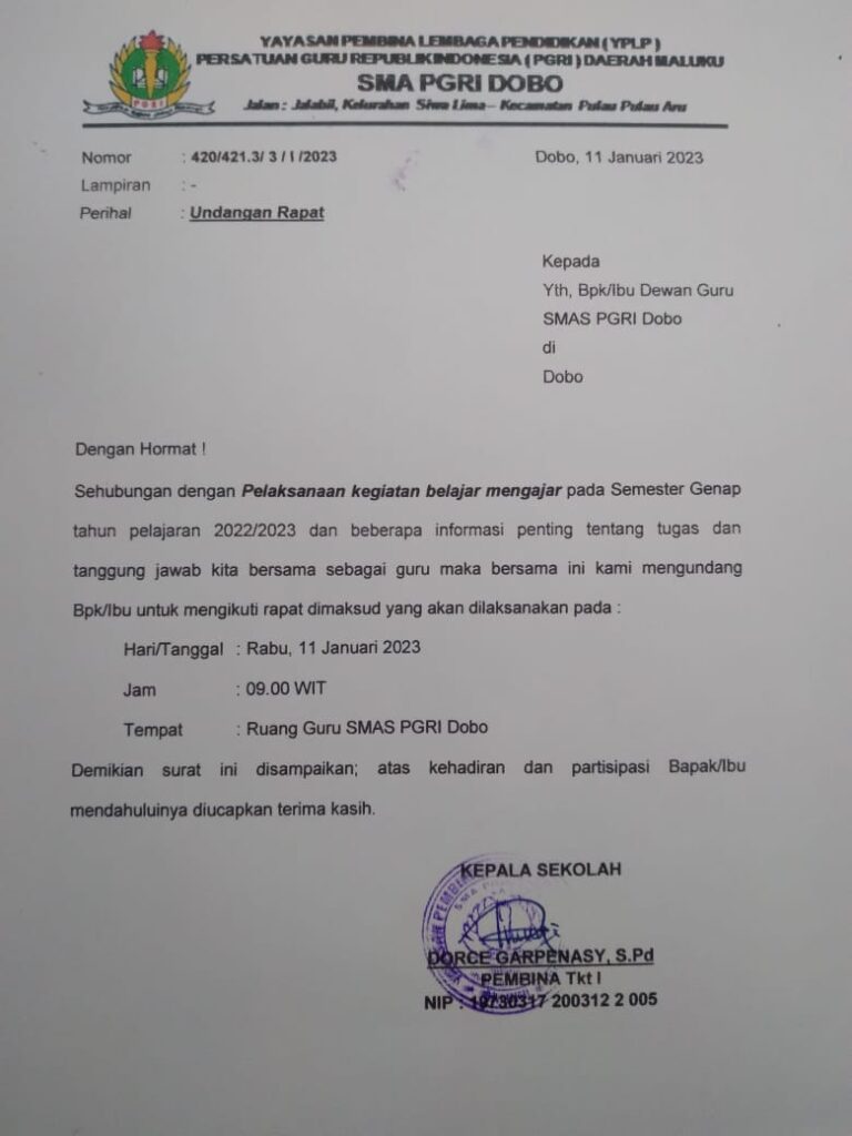 contoh surat undangan rapat sekolah
