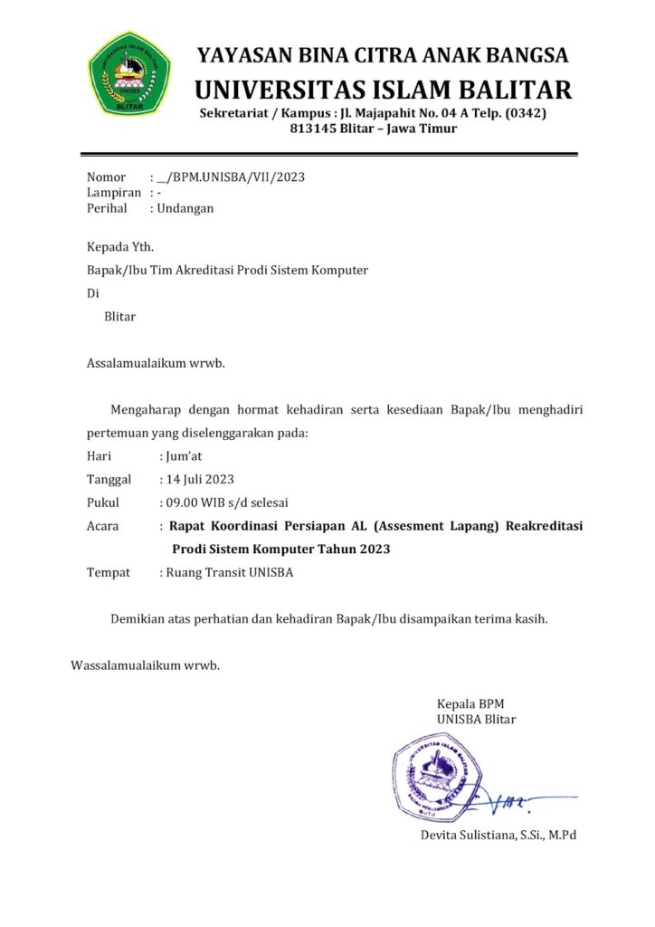contoh surat undangan rapat universitas