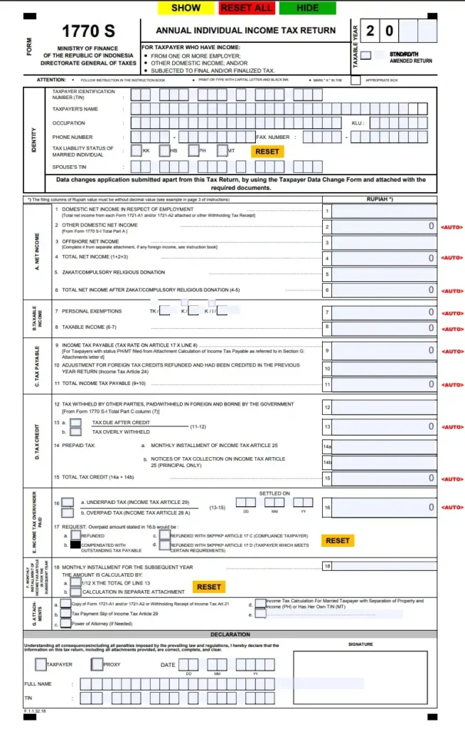 Contoh Bukti SPT Tahunan 1770 S