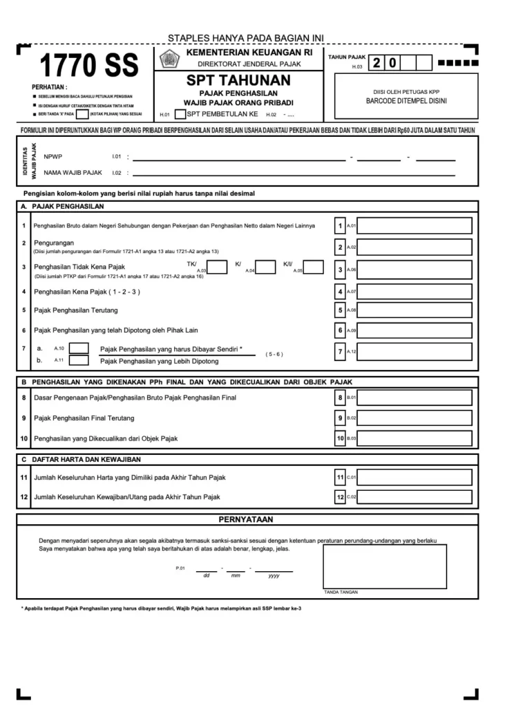 Contoh Bukti SPT Tahunan 1770 SS