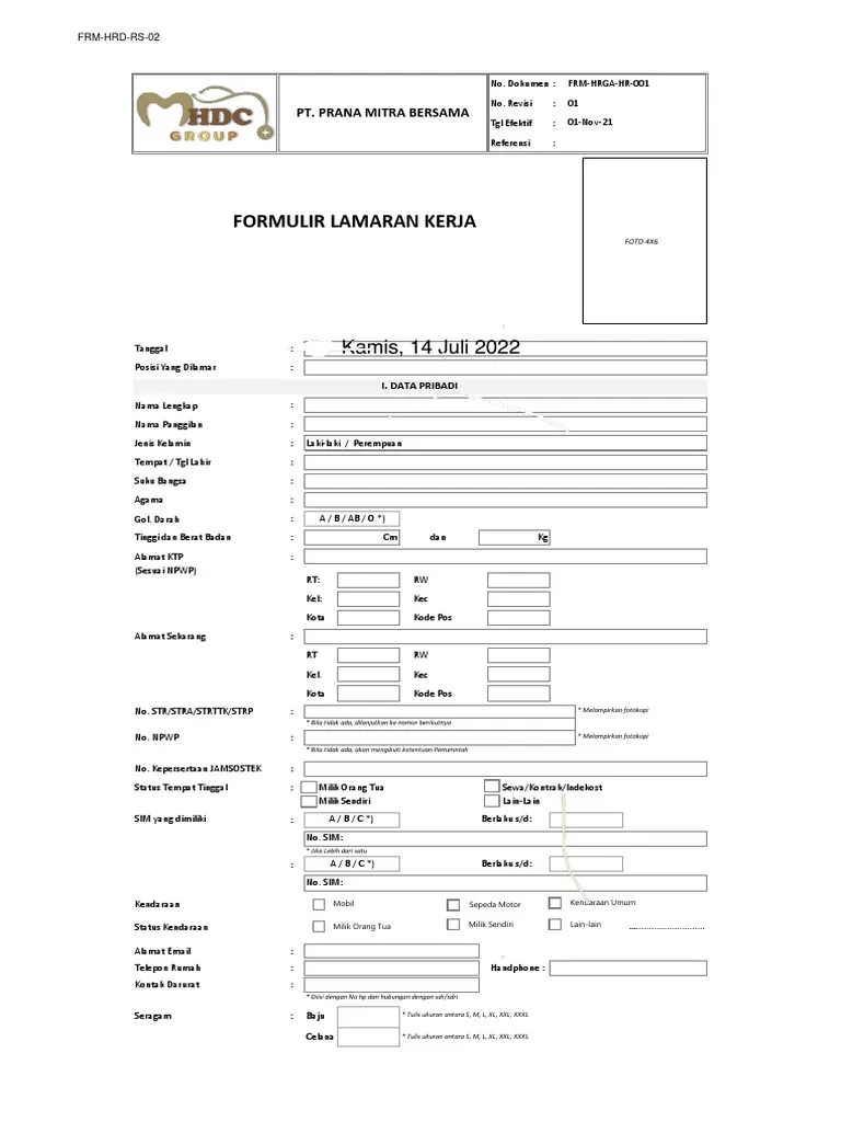 Contoh Form Screening Awal Kandidat