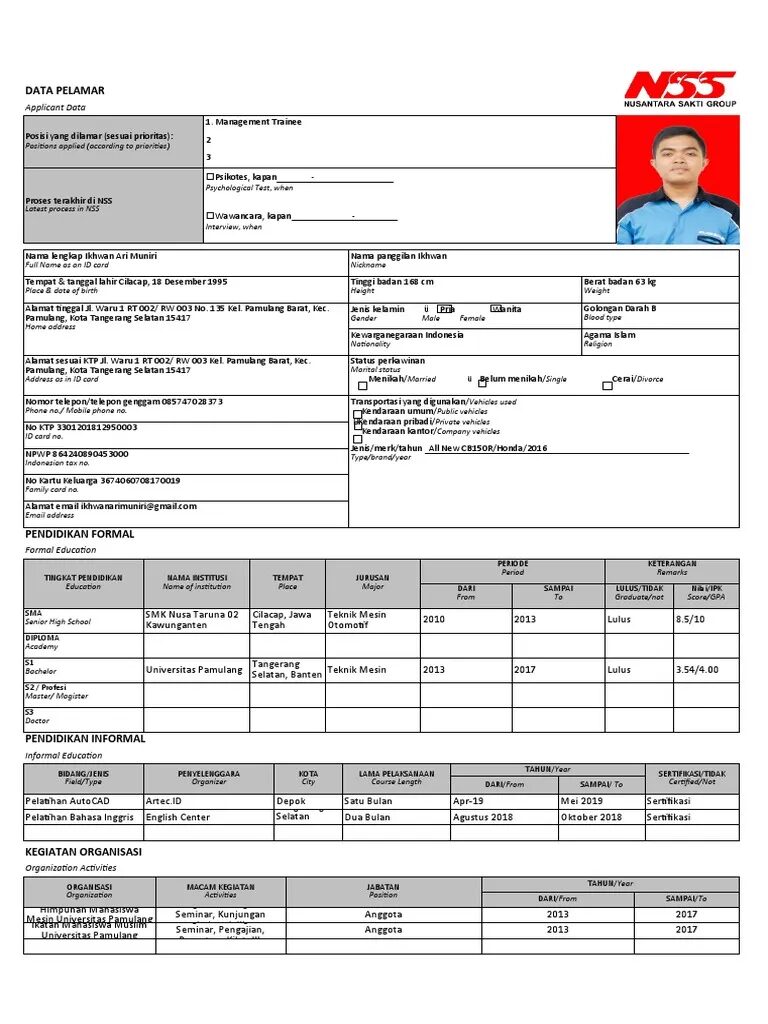 Contoh Form Data Pelamar untuk Fresh Graduate