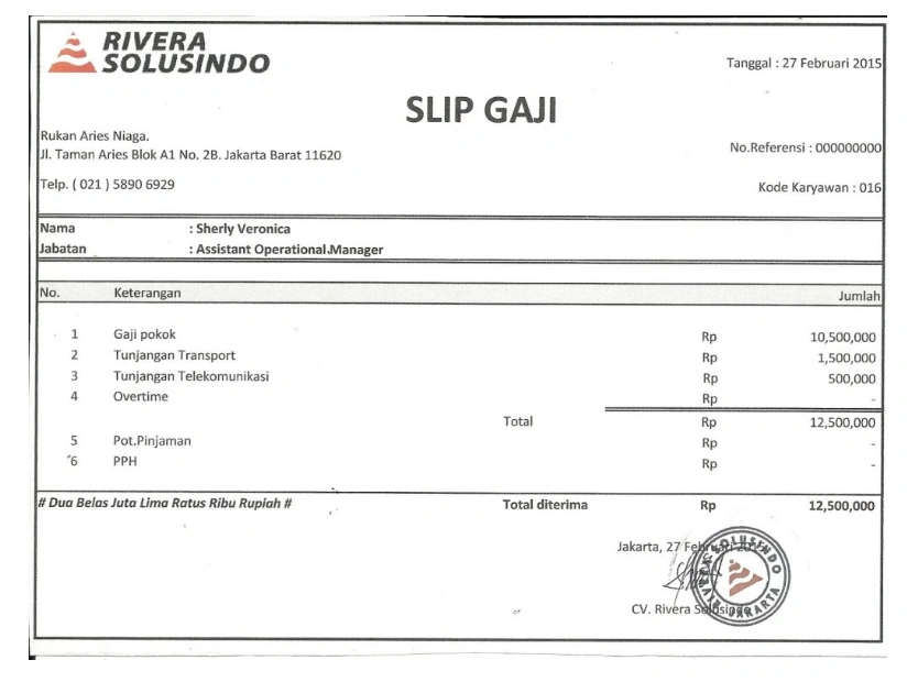 Contoh Slip Gaji Karyawan