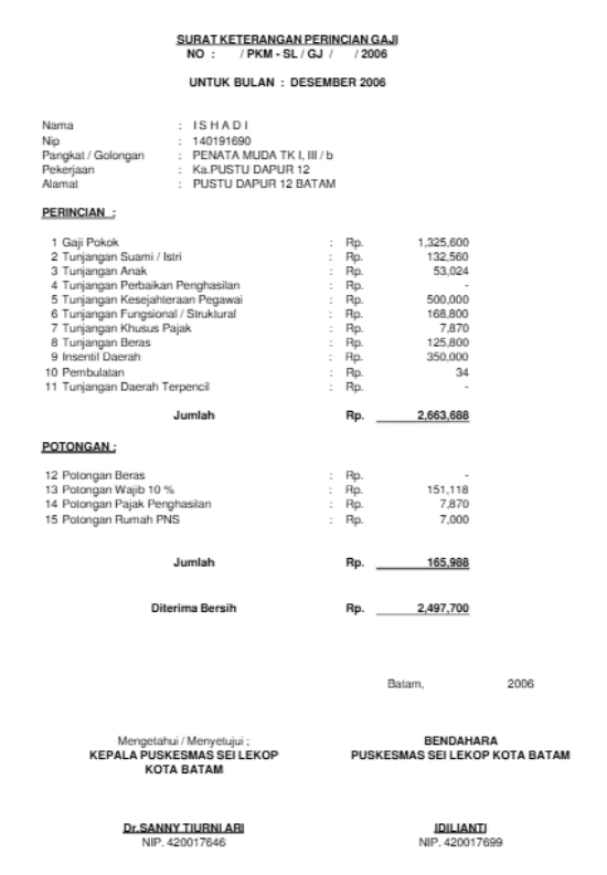 Contoh Slip Gaji PNS