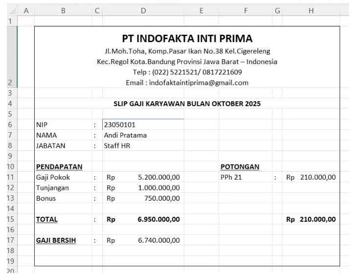 Contoh Slip Gaji Excel