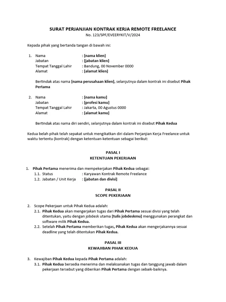 Contoh Kontrak Kerja Remote