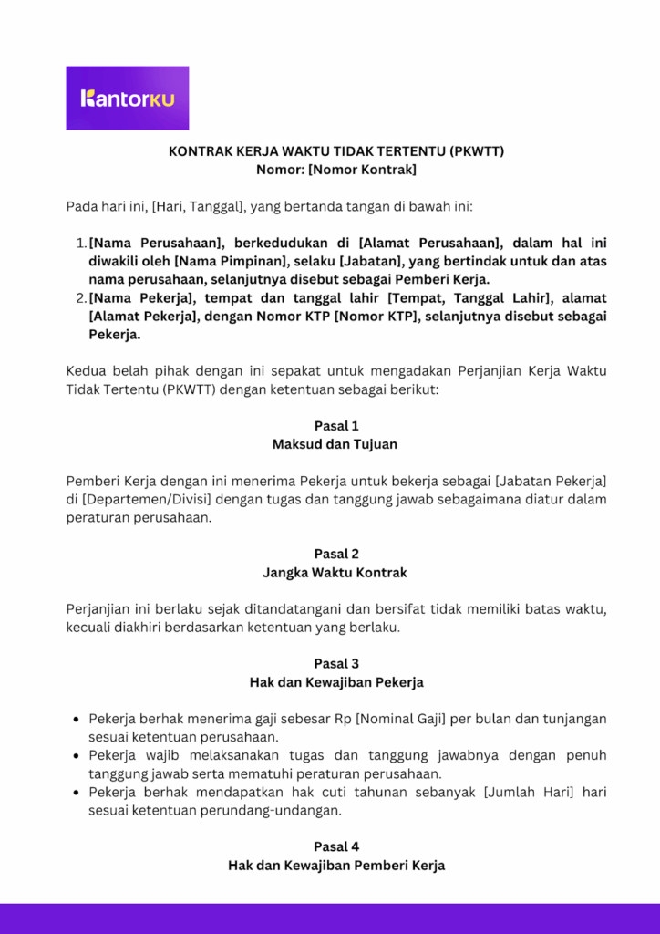 contoh kontrak kerja pkwtt