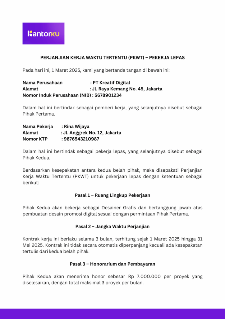 contoh kontrak kerja freelance
