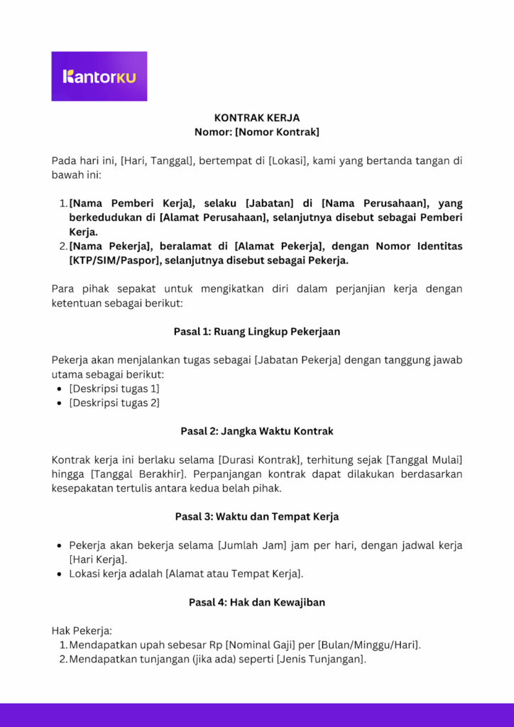 Contoh kontrak kerja karyawan