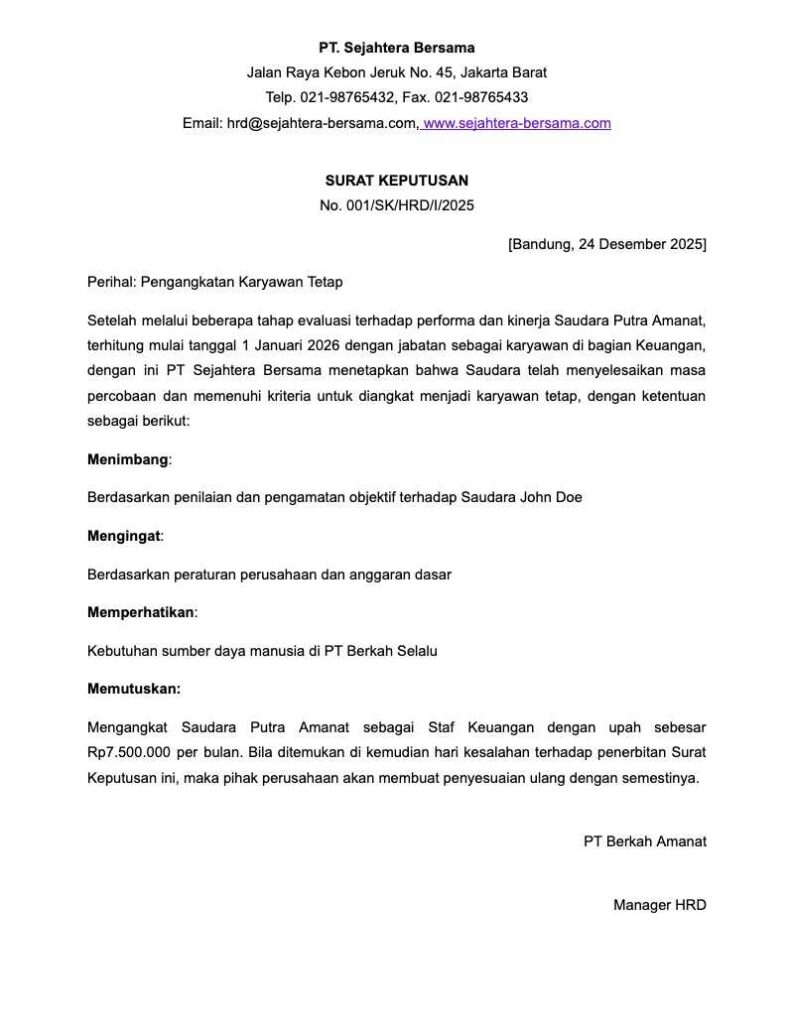 Download Contoh Surat Pengangkatan Karyawan Tetap 12