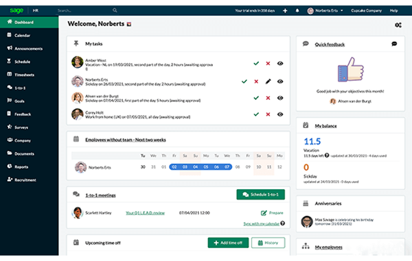 Tampilan aplikasi Sage HR