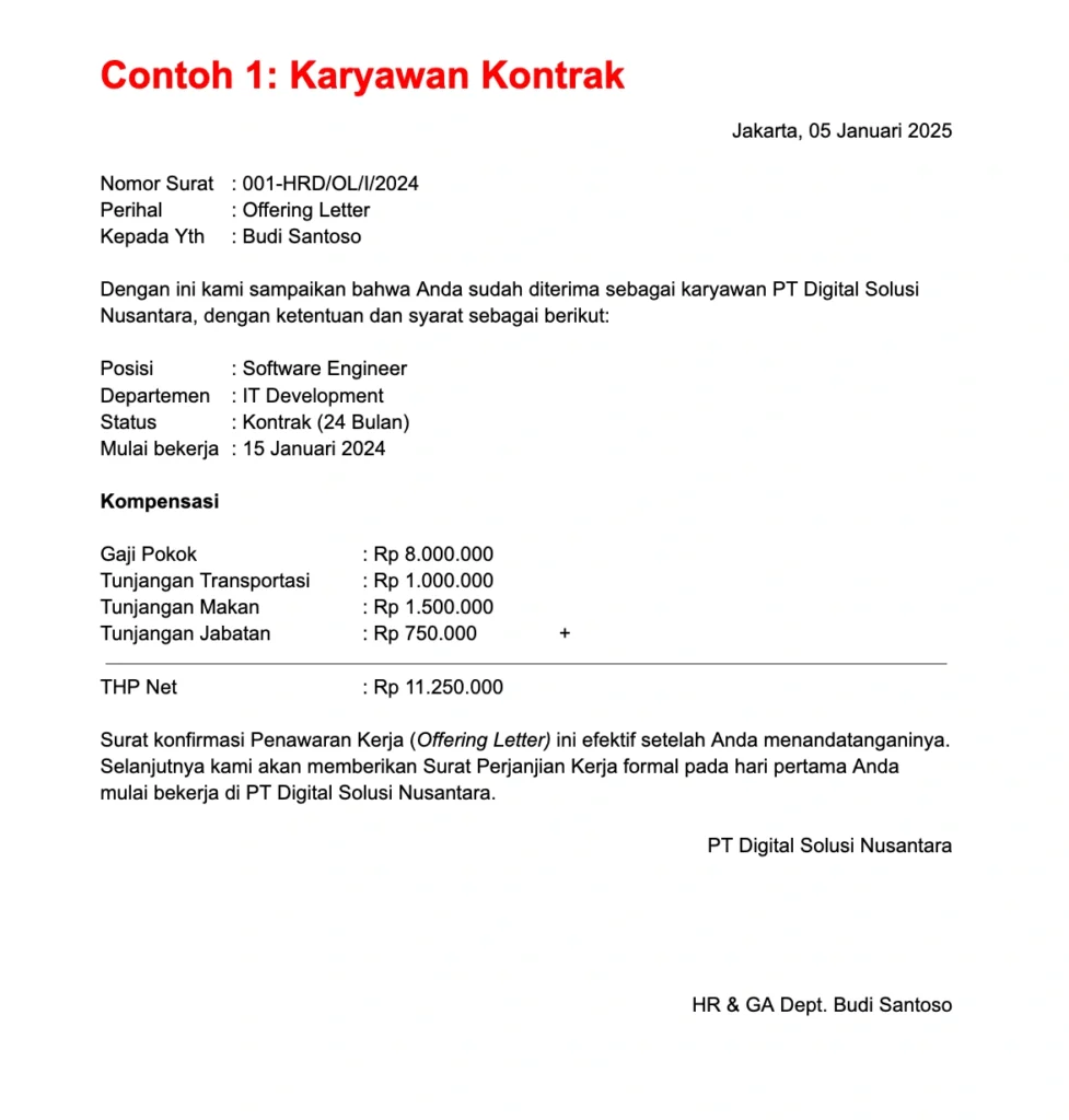 Download Contoh Offering Letter Karyawan Kontrak