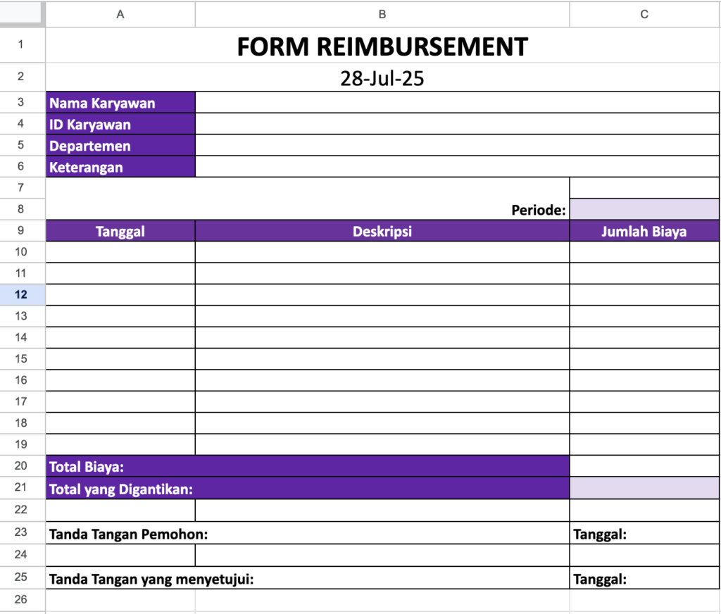 Download Contoh Form Reimbursement Excel