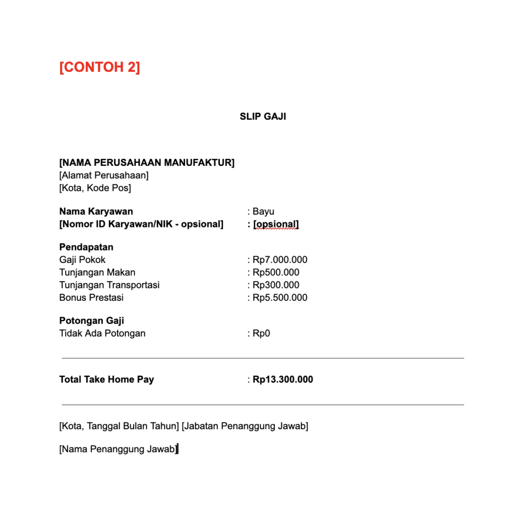 Download Contoh Gaji Bersih Tanpa Potongan