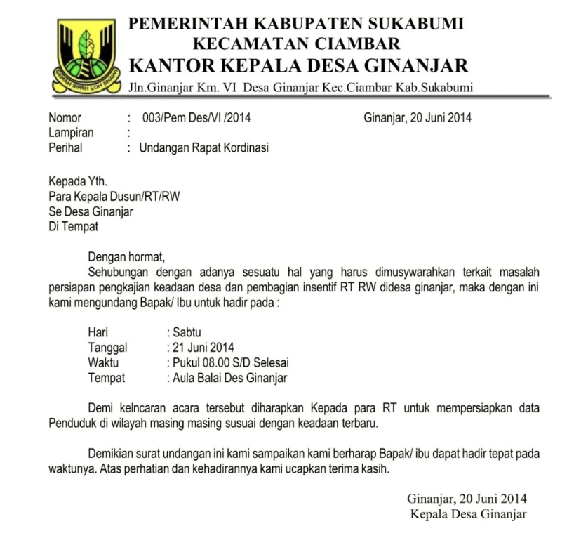 Contoh Surat Undangan Desa