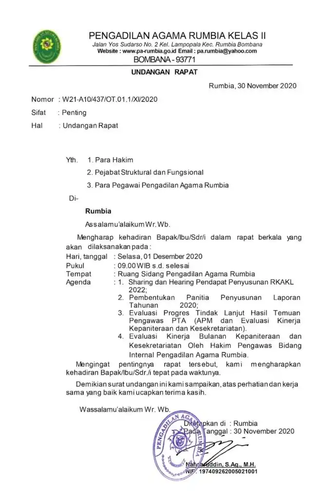Contoh Surat Undangan Rapat Instansi Pemerintah