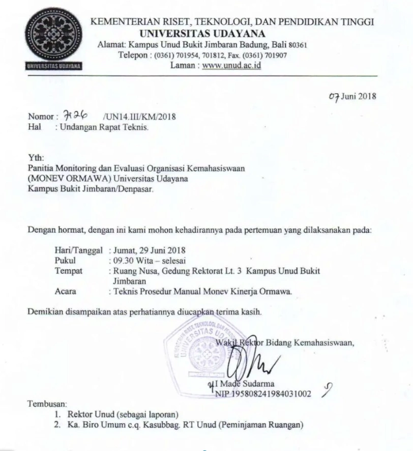 Contoh Surat Undangan Rapat Kampus