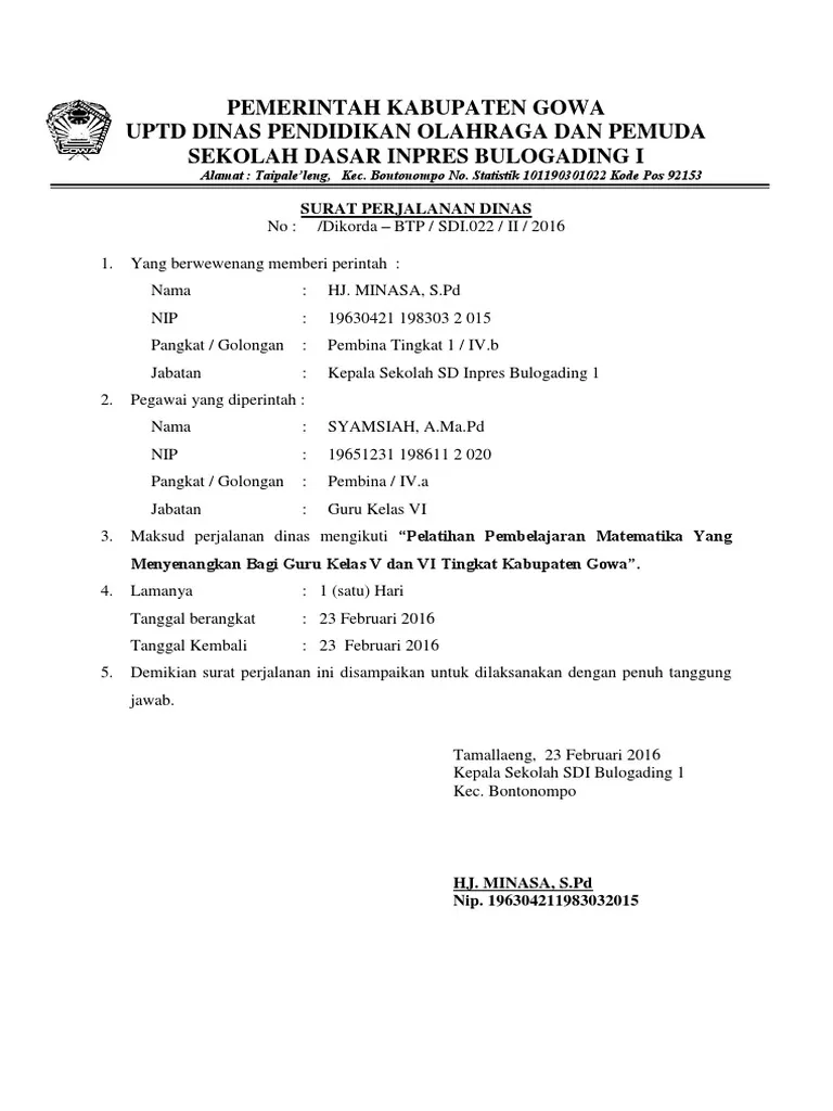 Surat Perjalanan Dinas Pelatihan dan Sertifikasi