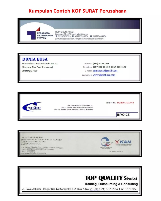 Contoh Kop Surat Perusahaan