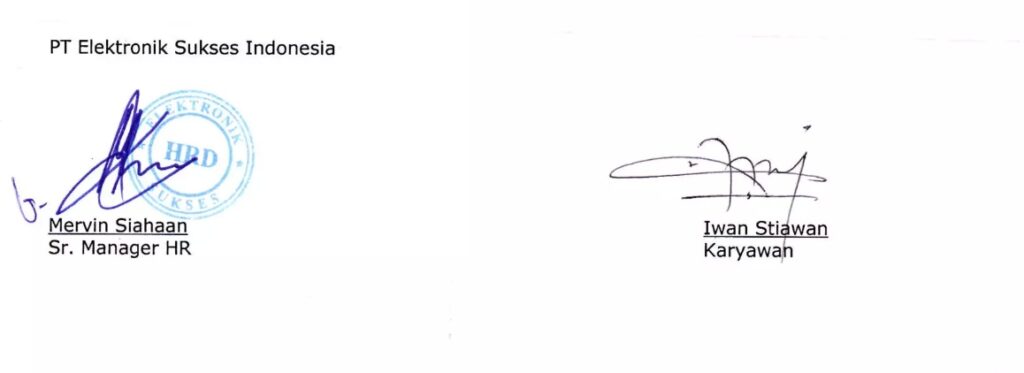 Contoh Tanda Tangan pada Surat Pengankatan Karyawan Tetap