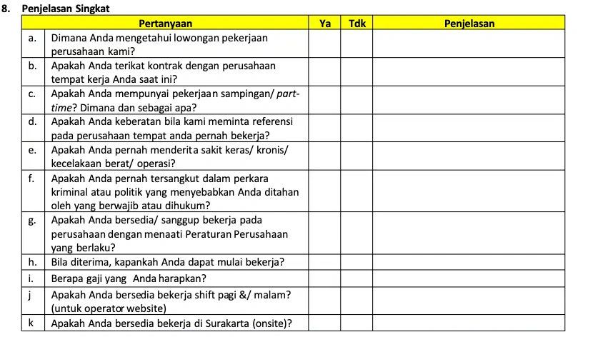 Contoh Daftar Pertanyaan Terstruktur