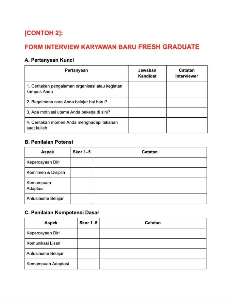 Download Form Interview Karyawan Baru Fresh Graduate