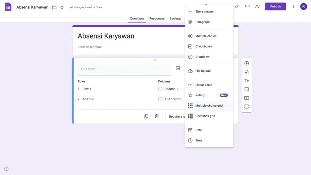 3. Klik “Multiple Choice Grid”