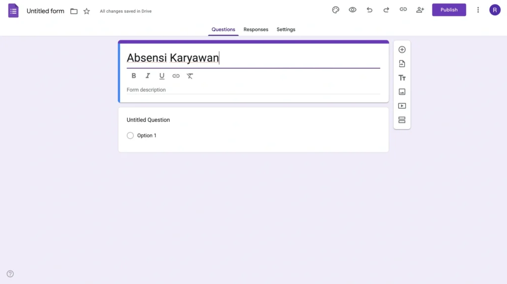3. Isi Judul Formulir Absensi
