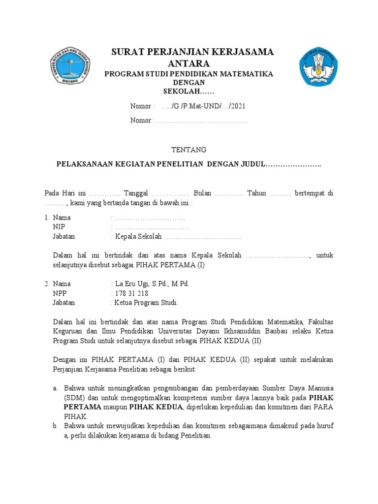 Contoh Surat MoU Kerja Sama Riset