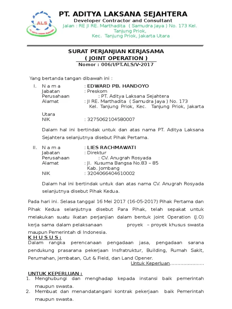 Contoh Surat MoU Kerja Sama dengan Swasta
