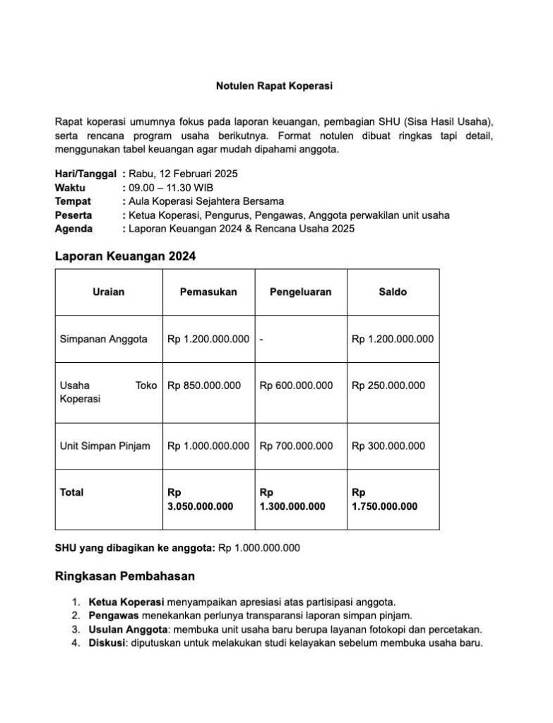 Notulen Rapat Koperasi