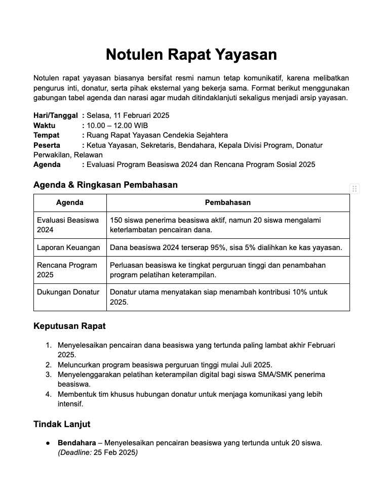 Notulen Rapat Yayasan