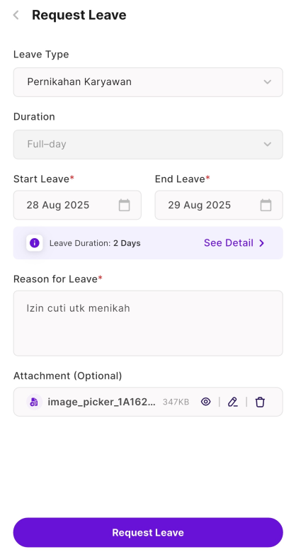Tampilan Pengajuan Cuti di KantorKu HRIS