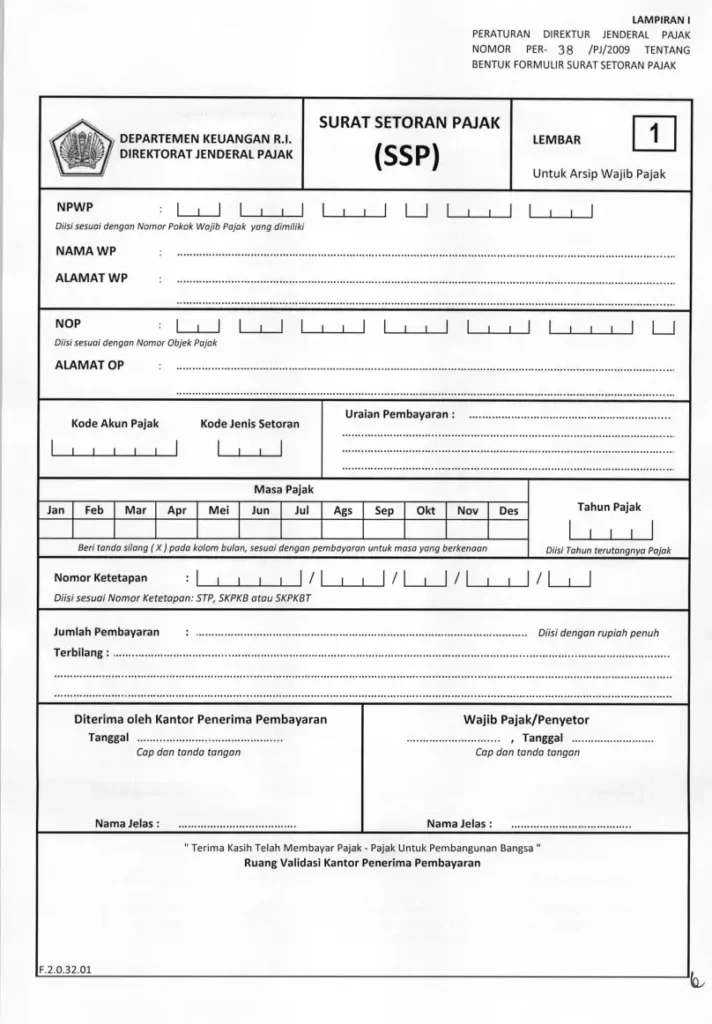 Lembar 1 Surat Setoran Pajak
