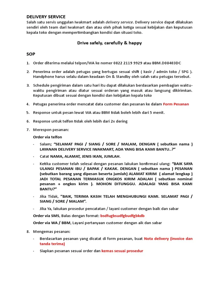 Contoh SOP Perusahaan Jasa Delivery