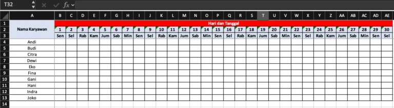 cara membuat jadwal kerja shift di excel