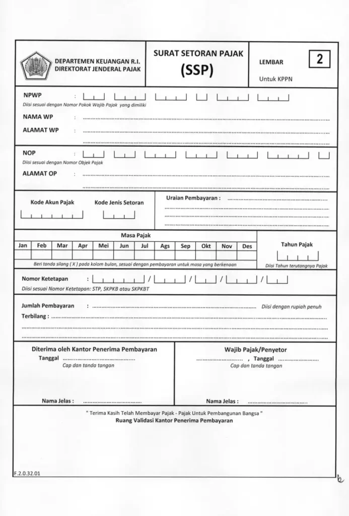 Lembar 2 Surat Setoran Pajak