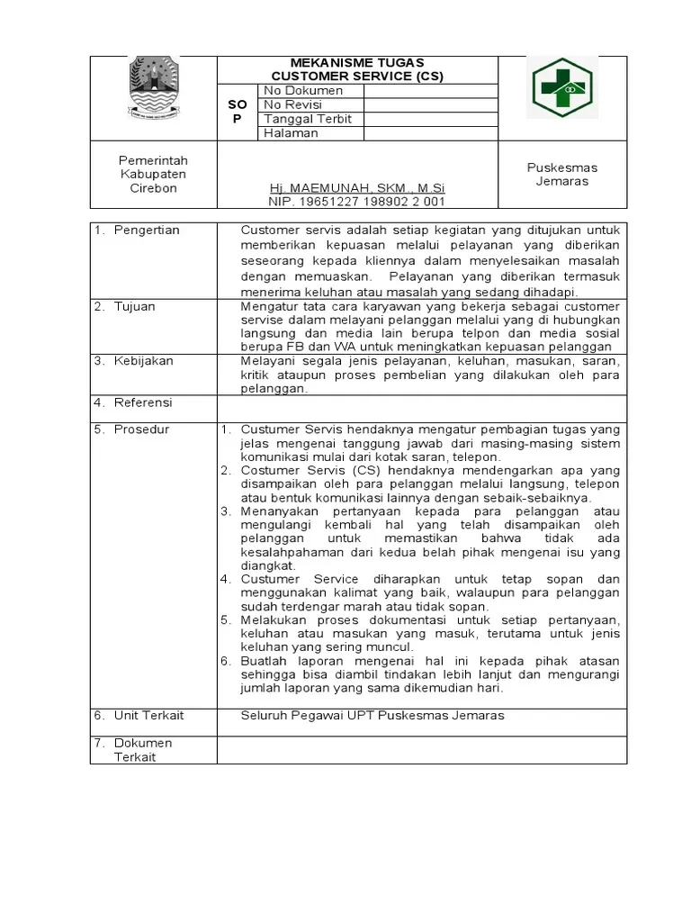 Contoh SOP Perusahaan Jasa Customer Service