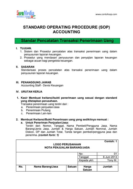 Contoh SOP Perusahaan Jasa Keuangan