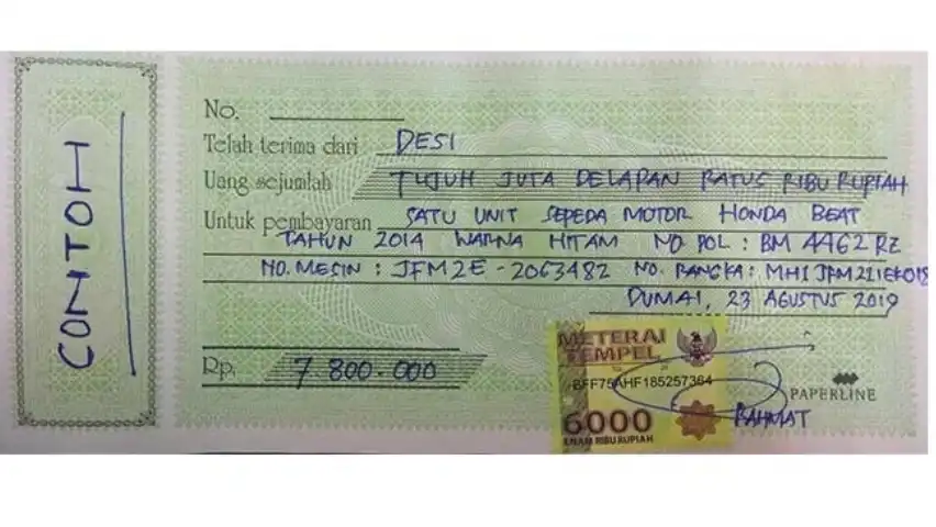 Contoh Kwitansi dengan Materai