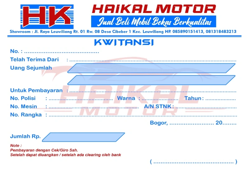 Contoh Kwitansi Jual Beli Mobil