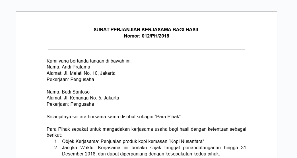 10 Contoh Surat Perjanjian Kerja Sama serta Template [+Link Download]