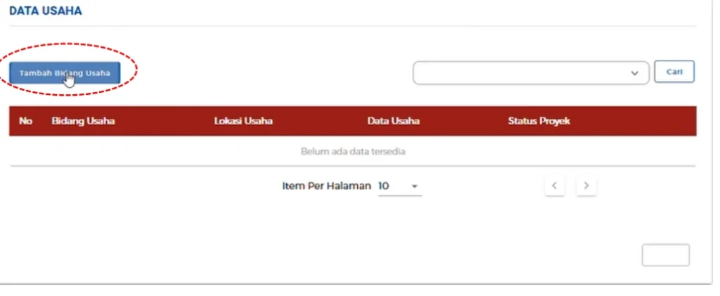 Klik Tambah Bidang Usaha