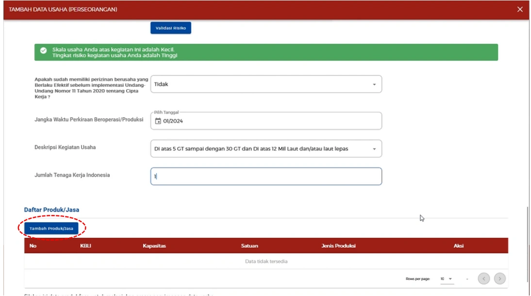 Klik Tambah Produk/Jasa
