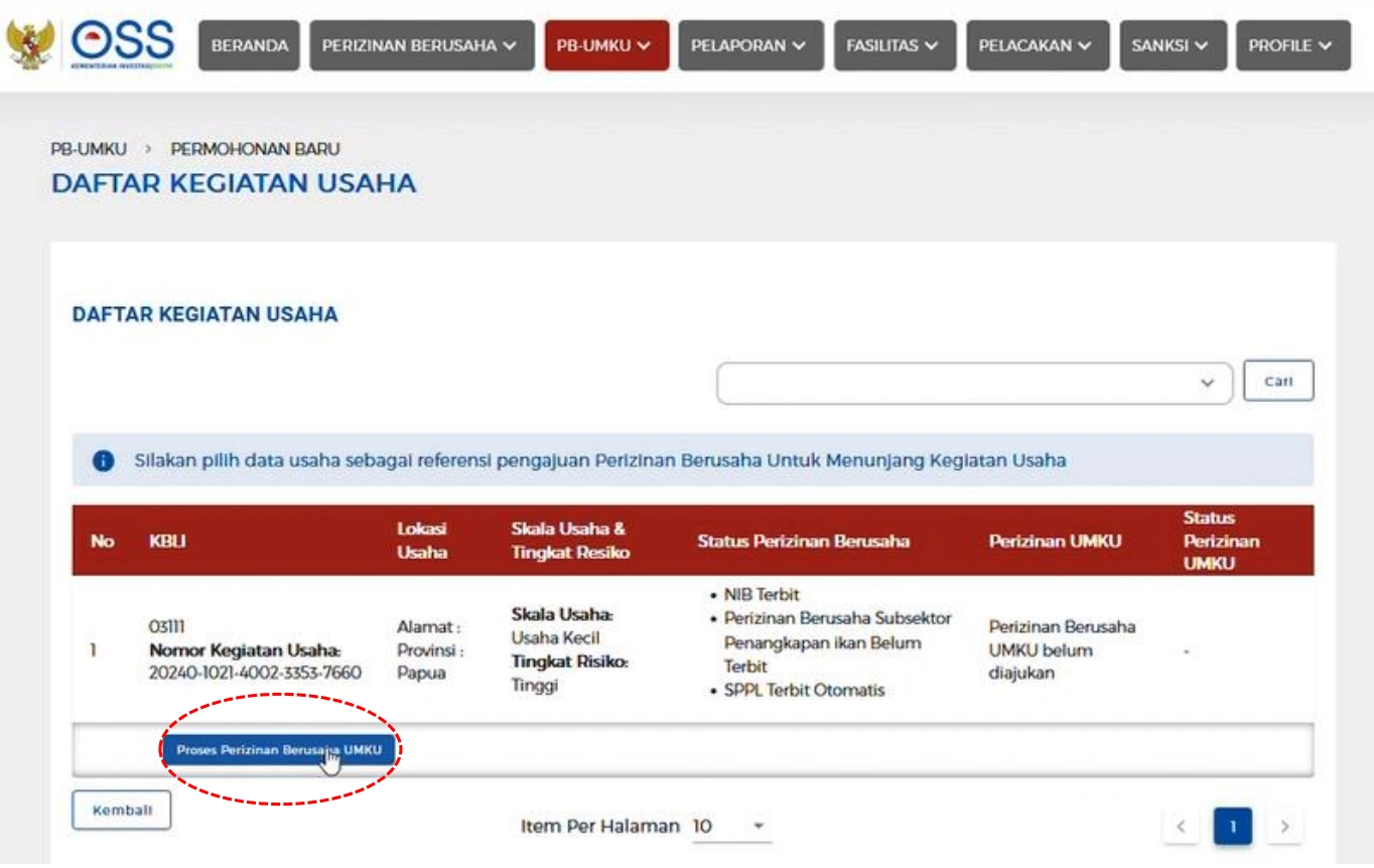 Klik Proses Perizinan Berusaha UMKU