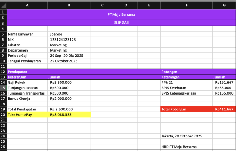 Cara Membuat Slip Gaji di excel